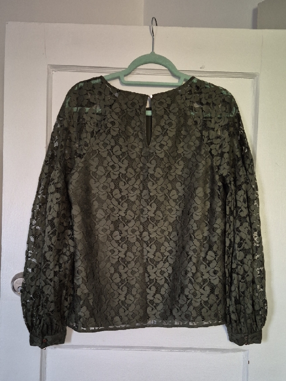 Banana Republic Olive Green Floral Lace Shell Blouse Top MED - Picture 2 of 12